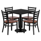 Flash Furniture 30" Square Black Laminate Table Set with 4 Ladder Back Metal Chairs - Cherry Wood Seat-Table and Chair Set