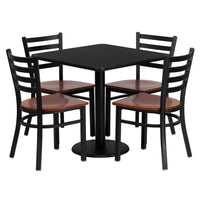Flash Furniture 30" Square Black Laminate Table Set with 4 Ladder Back Metal Chairs - Cherry Wood Seat-Table and Chair Set