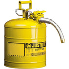 Justrite Type II AccuFlow Safety Cans, 5/8", 2 Gal, Yellow-AccuFlow™ exclusive Safe-Squeeze® trigger mechanism allows for smooth flow and accurate pouring