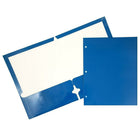 JAM Paper 2 Pocket Laminated Glossy 3 Hole Punched School Folders, Blue, 25 Pack-Blue Glossy Cardstock Folders