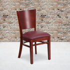 Flash Furniture Lacey Series Solid Back Mahogany Wood Restaurant Chair - Burgundy Vinyl Seat-2.5" Thick Foam Padded Seat