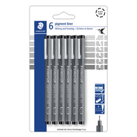 Staedtler Pigment Liners - Black - 6 Pack-Fineliners perfect for writing, sketching and drawing