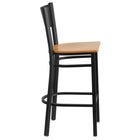 Flash Furniture HERCULES Series Black Grid Back Metal Restaurant Barstool - Natural Wood Seat - 2 Pack-Natural Finished Wood Seat