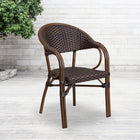 Flash Furniture Milano Series Dark Brown Rattan Restaurant Patio Chair with Red Bamboo-Aluminum Frame-Integrated Arms