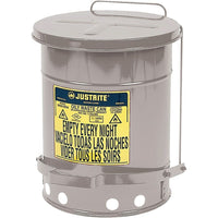 Justrite Oily Waste Cans, 6 Gal, 11 7/8" x 15 7/8", Stainless Steel-OSHA compliant oily waste cans are essential whenever solvent cloths and wiping rags are used