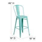 Flash Furniture Commercial Grade 30" High Mint Green Metal Indoor-Outdoor Barstool with Back-Lightweight Design