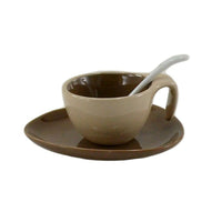 Tannex  6 Espresso Cups and Saucers with Spoon, 2oz, Brown, 6 Pack-Brown