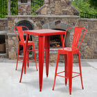 Flash Furniture Commercial Grade 30" High Red Metal Indoor-Outdoor Barstool with Back-Footrest with Floor Protector Plastic Glides