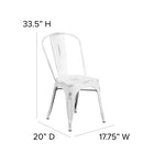 Flash Furniture Commercial Grade Distressed Metal Indoor-Outdoor Stackable Chair - White-Floor Protector Rubber Glides