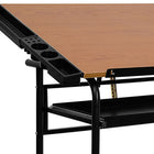 Flash Furniture Adjustable Drawing & Drafting Table with Black Frame & Dual Wheel Casters-Adjustable Angle Surface