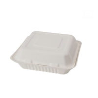 Eco-Packaging Sugarcane 3 Compartment Clamshell Container - 200 Pack-Compostable container with 3 compartments