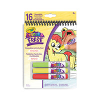 Crayola Colour & Erase Reusable Activity Pad - On the Farm-CRAYOLA COLOUR & ERASE REUSABLE ACTIVITY PAD - ON THE FARM: Includes 8 Dual-Sided, Reusable, 5" x 7" Activity Pages and 3 Washable Markers.