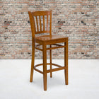 Flash Furniture HERCULES Series Vertical Slat Back Cherry Wood Restaurant Barstool - 2 Pack-Mortise and Tenon Style Construction with metal wood screw reinforcements