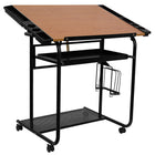Flash Furniture Adjustable Drawing & Drafting Table with Black Frame & Dual Wheel Casters-Cherry Melamine Laminate Finish