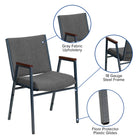Flash Furniture HERCULES Series Heavy Duty Stack Chair with Arms - Grey Fabric-Cherry Capped Arms