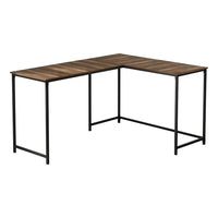 Monarch Specialties 7391 58" Computer Desk - Brown Reclaimed/ Black Metal Corner-L-shaped computer desk with a large desktop in a brown reclaimed wood-look finish