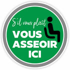 Eddie's Vinyl "Veuillez vous asseoir ici" Social Distancing Decal - Green - 7.5" Diameter - French-Easy to understand graphics and messaging