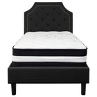 Flash Furniture Brighton Twin Size Tufted Upholstered Platform Bed with Pocket Spring Mattress - Black Fabric-Twin Platform Bed and Mattress Set