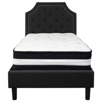 Flash Furniture Brighton Twin Size Tufted Upholstered Platform Bed with Pocket Spring Mattress - Black Fabric-Twin Platform Bed and Mattress Set