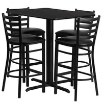 Flash Furniture 24''W x 42''L Rectangle Black Laminate X-Base Table Set with 4 Ladder Back Metal Bar Stools, Black Vinyl Seat-Black Powder Coated Chair and Table Frame