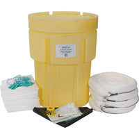 Zenith Safety 95-Gallon Economy Spill Kits, Oil Only, With Overpack Drum-Contents: 100 Sorbent Pads (15" x 17"), 4 Sorbent Booms (5" x 10"), 1 Drain Cover (36" x 36"), 1 Caution Tape(3" x 300'), 1 Repair Putty (4 oz.) , 2 Pairs Nitrile Gloves, 2XL (11) , 2 Pairs Safety Goggles (One Size), 2 Microporous Coveralls, XL , 10 Disposal Bags (26" x 36")