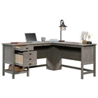 Sauder 65"W Cottage Road L-Desk - Mystic Oak-Lower drawer holds your important letter-size hanging files