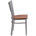 Flash Furniture HERCULES Series Slat Back Metal Restaurant Chairs with Cherry Wood Seat - Silver - 2 Pack-Cherry Finished Wood Seat