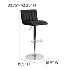 Flash Furniture Contemporary Black Vinyl Adjustable Height Barstool with Vertical Stitch Back/Seat & Chrome Base-Seat Adjusts from Counter to Bar Height