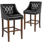 Flash Furniture Carmel Series 30" High Transitional Tufted Walnut Barstool with Accent Nail Trim - Black LeatherSoft - 2 Pack-Black LeatherSoft Upholstery