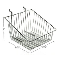 Azar Displays Sloped Wire Basket, Chrome, 8" , 2 Pack (300623)-2 wire hooks attached for easy mounting