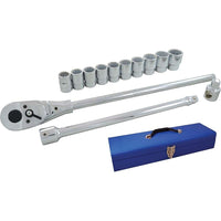Gray Tools 15 Piece 3/4" Drive, 12 Point Metric, Chrome Socket & Attachment Set-Contains: 24, 25, 26, 27, 28, 29, 30, 32, 35, 36mm sockets, Reversible Ratchet Head, Handle, Sliding T-head, 8" Extension and Tool Box.