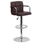 Flash Furniture Contemporary Brown Quilted Vinyl Adjustable Height Barstool with Arms & Chrome Base-Mid-Back Design