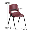 Flash Furniture Burgundy Ergonomic Shell Chair with Right Handed Flip-Up Tablet Arm-Ergonomically Contoured Design