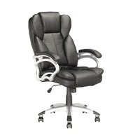 Corliving Executive High Back Office Chair With Padded Arms, Black Leatherette-Contoured lumbar support
