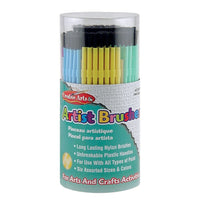 Pinceaux d'artiste en plastique Charles Leonard, couleurs assorties, paquet de 144-Les pinceaux d'art avec des poignées colorées sont faits de poils en nylon durables et de poignées durables