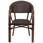 Flash Furniture Milano Series Rattan Restaurant Patio Chair with Red Bamboo-Aluminum Frame - Dark Brown-Set of 3 Stackable Cafe Chairs