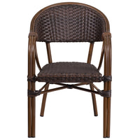 Flash Furniture Milano Series Rattan Restaurant Patio Chair with Red Bamboo-Aluminum Frame - Dark Brown-Set of 3 Stackable Cafe Chairs
