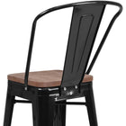 Flash Furniture 24" High Black Metal Counter Height Stool with Back & Wood Seat-Galvanized Steel Construction with Cross Brace under seat for extra stability