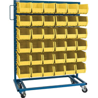 Kleton Mobile Bin Racks, Singled Sided, 36"W. x 16"D. x 52"H., Yellow Bins-All-welded mobile bin rack