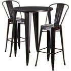 30'' Round Black-Antique Gold Metal Indoor-Outdoor Bar Table Set with 2 Cafe Barstools [CH-51090BH-2-30CAFE-BQ-GG]-Metal Cafe Bar Table