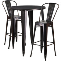 30'' Round Black-Antique Gold Metal Indoor-Outdoor Bar Table Set with 2 Cafe Barstools [CH-51090BH-2-30CAFE-BQ-GG]-Metal Cafe Bar Table
