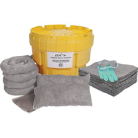 Zenith Safety 20-Gallon Spill Kit, Universal, With Polyethylene Container-Contents: 50 Sorbent Pads (15" x 17"), 4 Sorbent Socks (3" x 48"), 2 Sorbent Pillows (8" x 18"), 1 Pair Nitrile Gloves, 2XL (11), 1 Pair Safety Goggles (One Size), 1 Disposal Bag (26 "x 36")