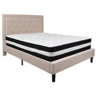 Flash Furniture Roxbury Queen Size Tufted Upholstered Platform Bed in Beige Fabric with Pocket Spring Mattress-Bed