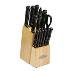 Oceanstar KS1187 Traditional 15-Piece Knife Set with Block, Natural-Stainless steel blade goes through handle with full tang construction for strength.