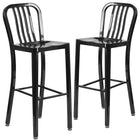 Flash Furniture Commercial Grade 30" High Black Metal Indoor-Outdoor Barstool with Vertical Slat Back - 2 Pack-500 lb. Static Weight Capacity