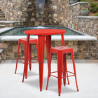 30'' Round Red Metal Indoor-Outdoor Bar Table Set with 2 Square Seat Backless Barstools (CH-51090BH-2-30SQST-RED-GG)-30"W x 30"D x 41"H