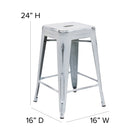 Flash Furniture Commercial Grade 24" High Backless Distressed Metal Indoor-Outdoor Counter Height Stool - White-Distressed White Powder Coated Frame Finish