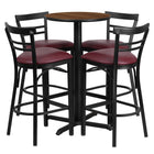 Flash Furniture 24" Round Walnut Laminate Table Set with X-Base & 4 Two-Slat Ladder Back Metal Barstools - Burgundy Vinyl Seat-Bar Height Table and Stool Set