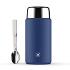 Minimal Stainless Steel Insulated Food Jar - Blue - 750ml-Integrated full size, stainless steel foldable spoon