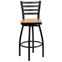 Flash Furniture – Tab. de bar pivotant HERCULES en métal noir, dossier à traverses horizontales, assise en bois naturel, 2/pqt-Ensemble de 2 tabourets de bar en métal pour la salle à manger